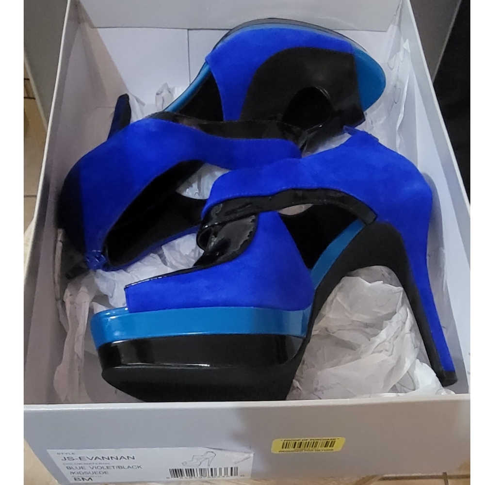 Jessica Simpson Evannan Blue Violet/Black Suede platform heels size 8M